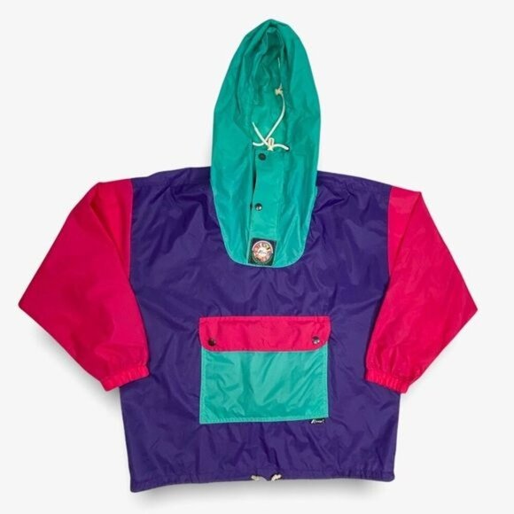 KWAY Multi‎ Color Waterproof Hooded Windbreaker 2 in 1 Bag S - Picture 1 of 16